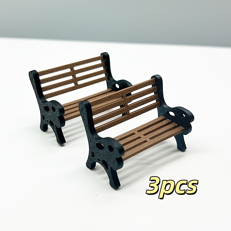 TEMU 3-delige miniatuur bankjeset, decoratieve stoeltjes voor feeëntuin, miniatuur realistische parkbanken, rekwisieten voor microscènefotografie