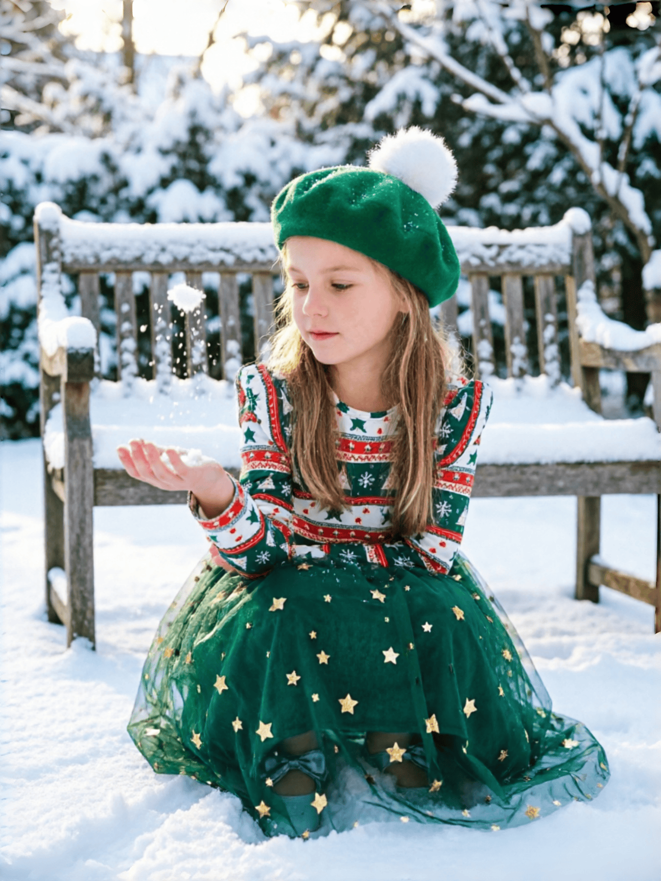 2t green christmas dress 2 7 years old girls tulle skirt sheer GLAM