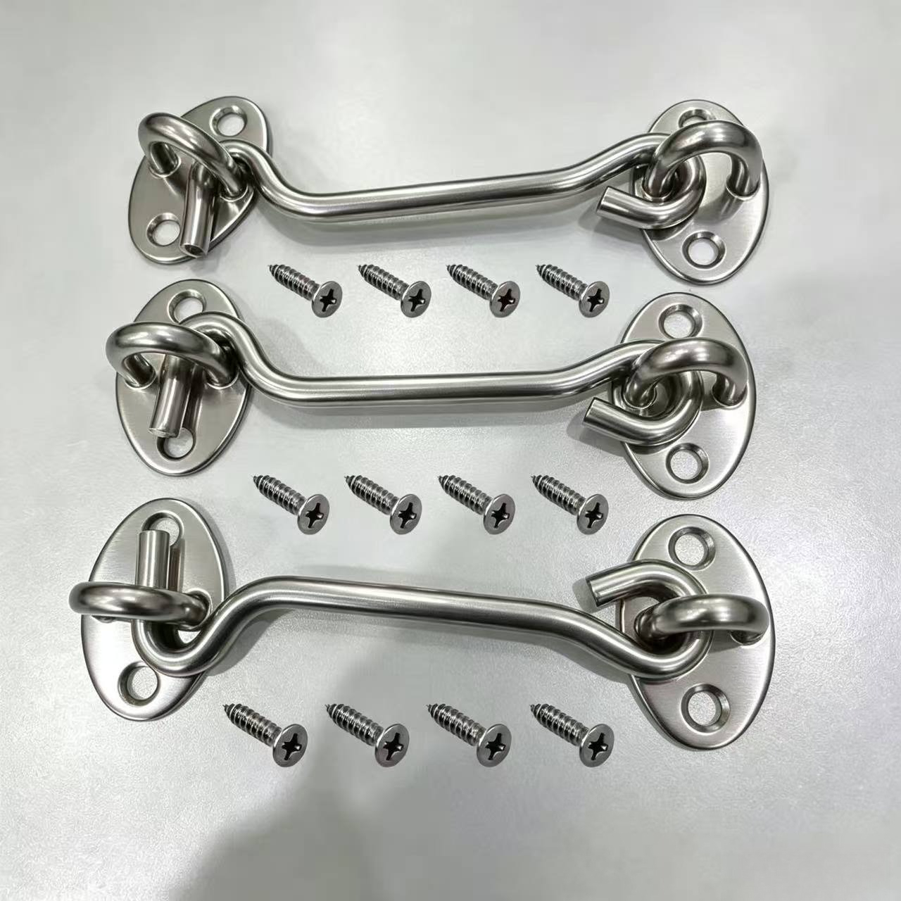 TEMU 3pcs Heavy-duty Metal Door Hook Eye Latch Set, Safety Door Lock Hook With Mounting Screws, Suitable For Barn Doors, Windows, Sheds And Cabinet