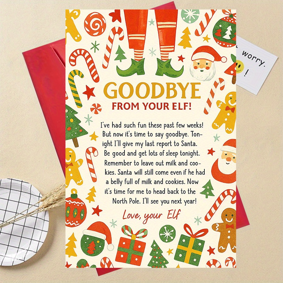 TEMU 1pcgoodbye From Your Elf Christmas Card Holiday Message Festive Greetings Gift From And Coworkers Seasonal Celebrations