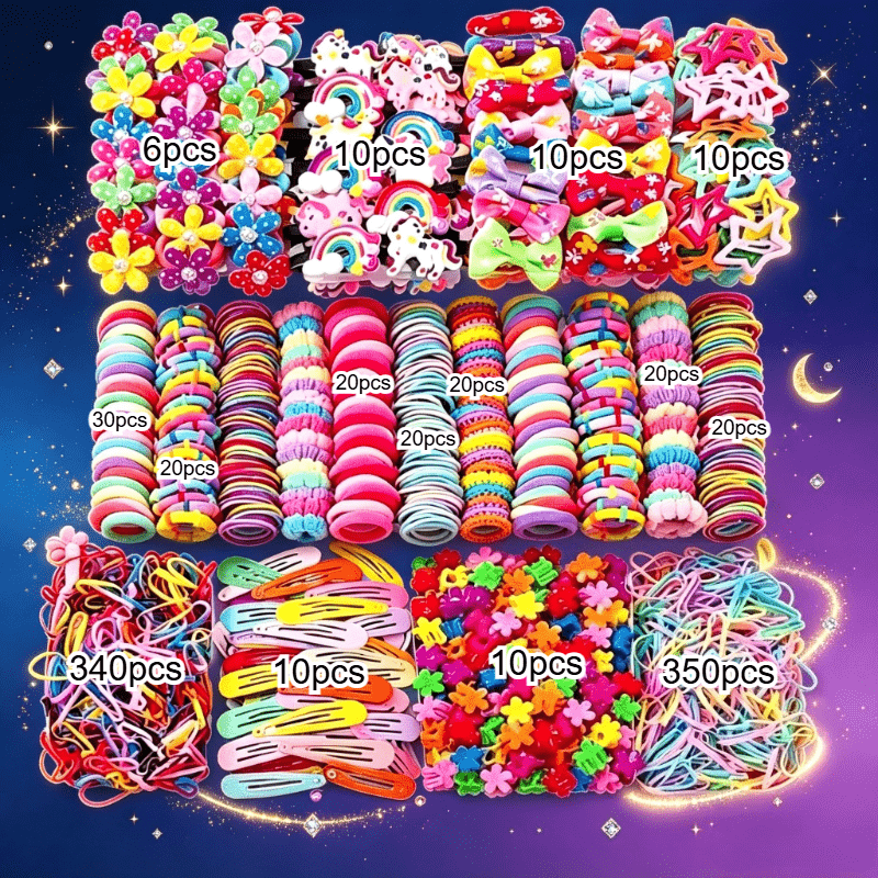 TEMU Ensemble de 896 jolis barrettes à cheveux, Ensemble de chouchous Morandi, Barrettes à cheveux fleur de cœur couleur poussière, Chouchous