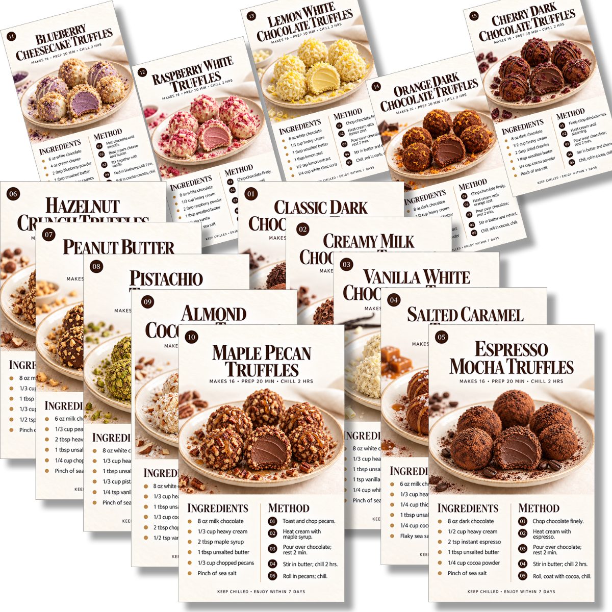 TEMU 20 Cartes de Recettes de au Chocolat, Recettes Faciles de Bonbons Maison et de Desserts Cuisson, , , de Noix et de Fruits, Guide de Préparation