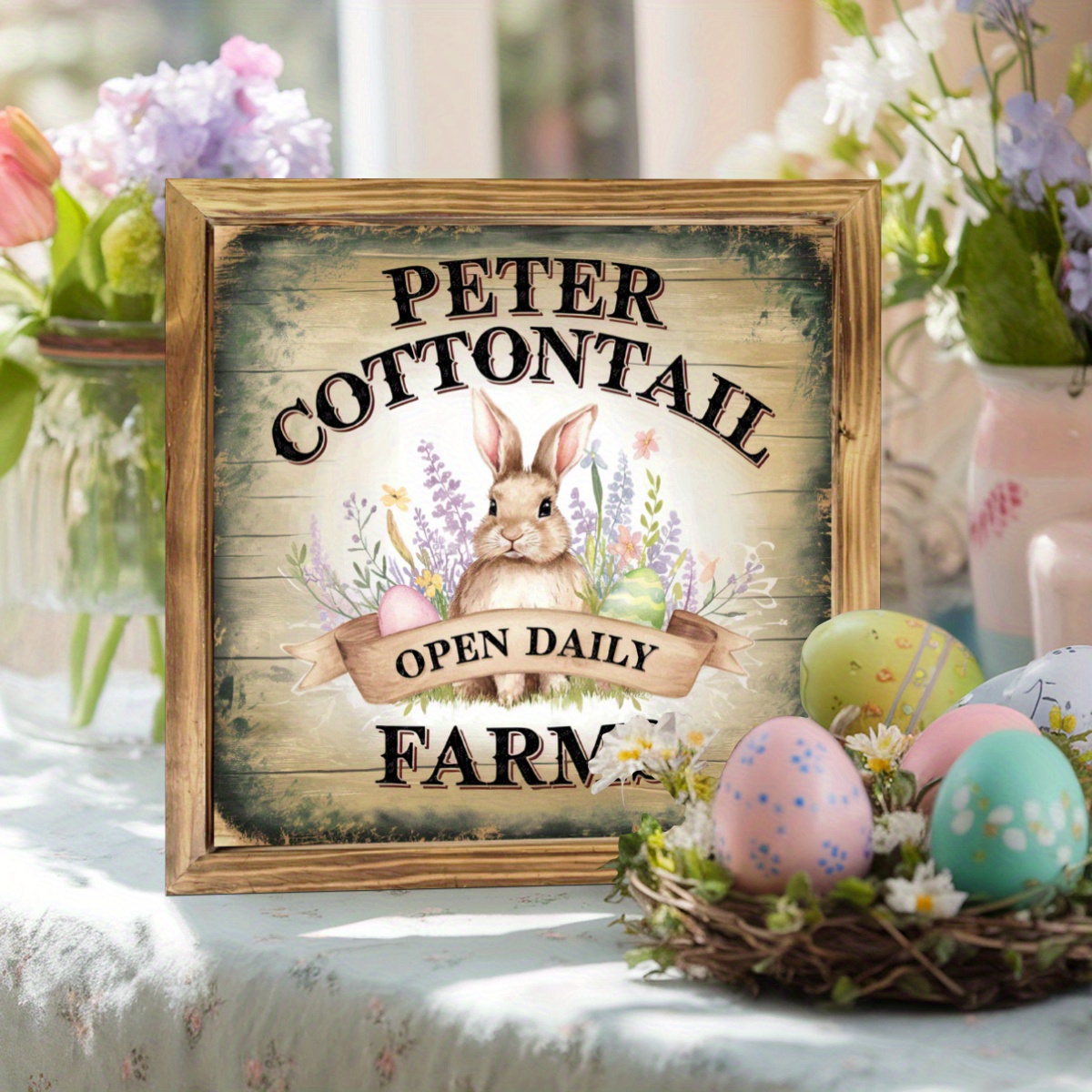 

1pc Peter Wooden Sign, Rustic Farmhouse , Multipurpose Home Decor, 8x8 Inch, With No Electricity Needed, For Bedroom, Living Room, Kitchen, Bathroom, Easter Decorations & Gifts