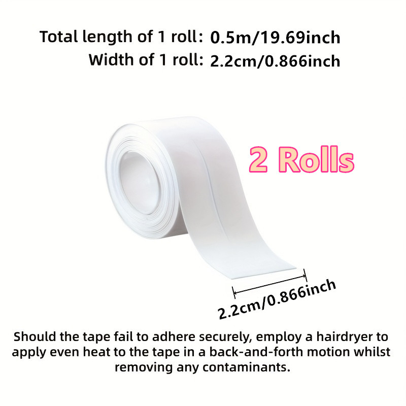 TEMU 2 Rolls (19.69 Inches) Heavy-duty Self-adhesive Sealing Tape, Tape, Adhesive And Sealant 3-in-1, For Sealing Bathtubs, Toilets, Etc., Suitable