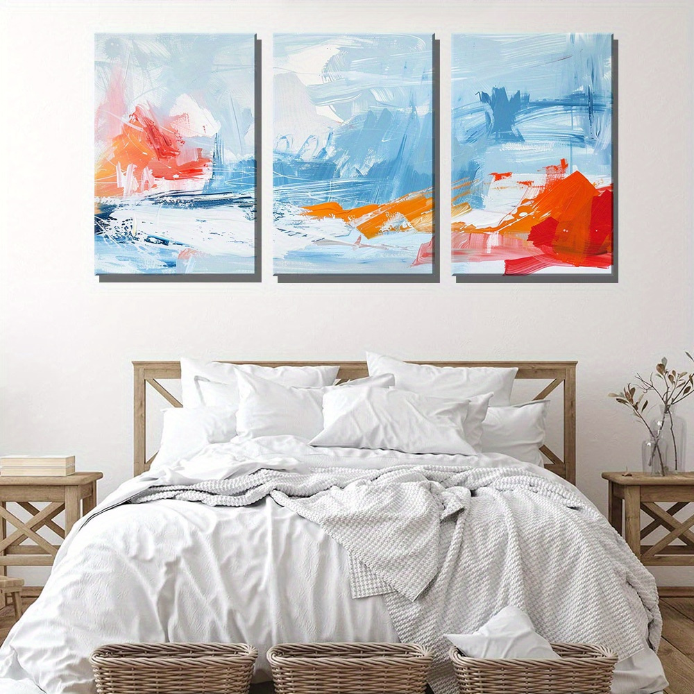 3pcs abstract watercolor canvas art set modern light blue Temu