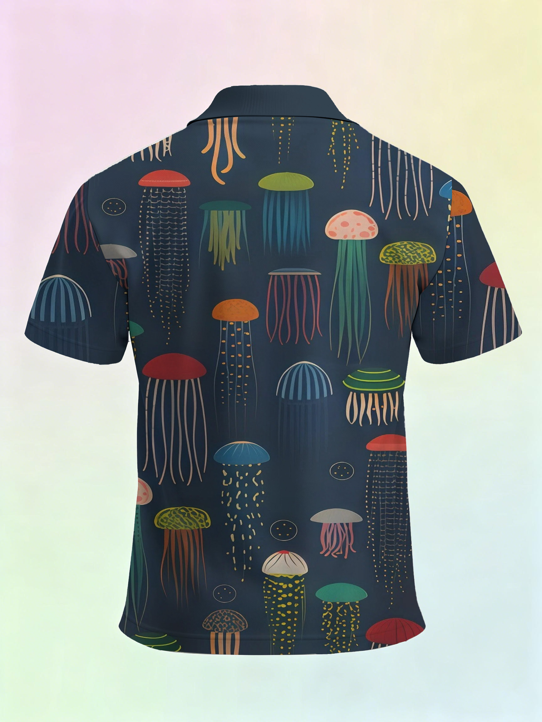 dark   color cartoon jellyfish ocean all   short sleeve   shirt mens marine casual   printed design not textured 2d printing made in china