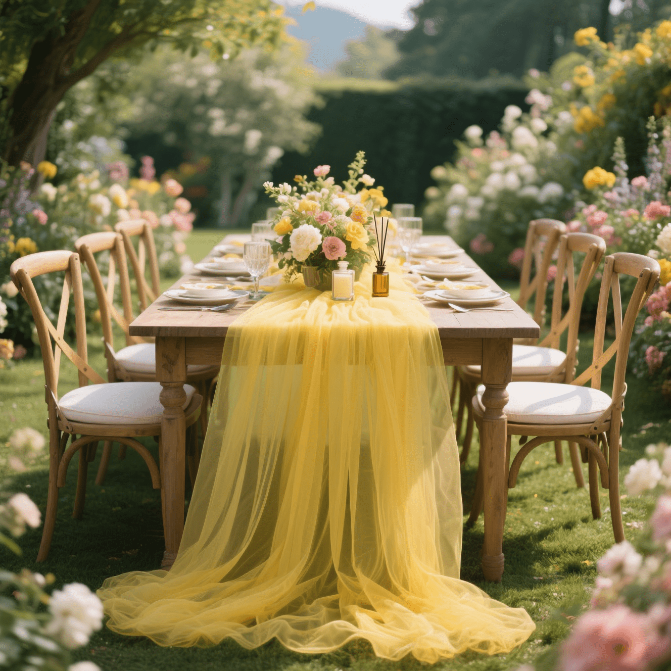 TEMU Chemin de table et grand en jaune, fabriqué en de haute qualité, pouvant découpé en DIY pour décorer des bouquets à main, des voitures de