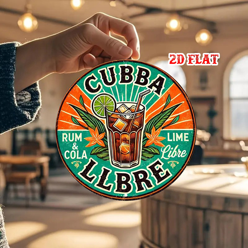 E-shop 2D Flach, 1 Stück Cuban Libre Schild - Rustikale Metall Wanddekoration mit CUBBA LIBRE & Limetten-Motiv, Vintage Kuba-Thema Eisen-Dekoration