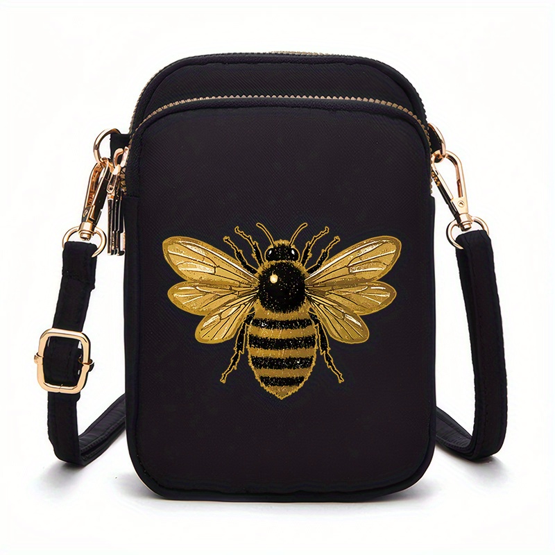 Image of 2d Flat Printing 1pc Golden Pattern Fashionable Crossbody Mini Pouch Bag, Stylish Small Crossbody Bag, Phone Pouch, Crossbody Oxford Phone Bag, 2d Flat