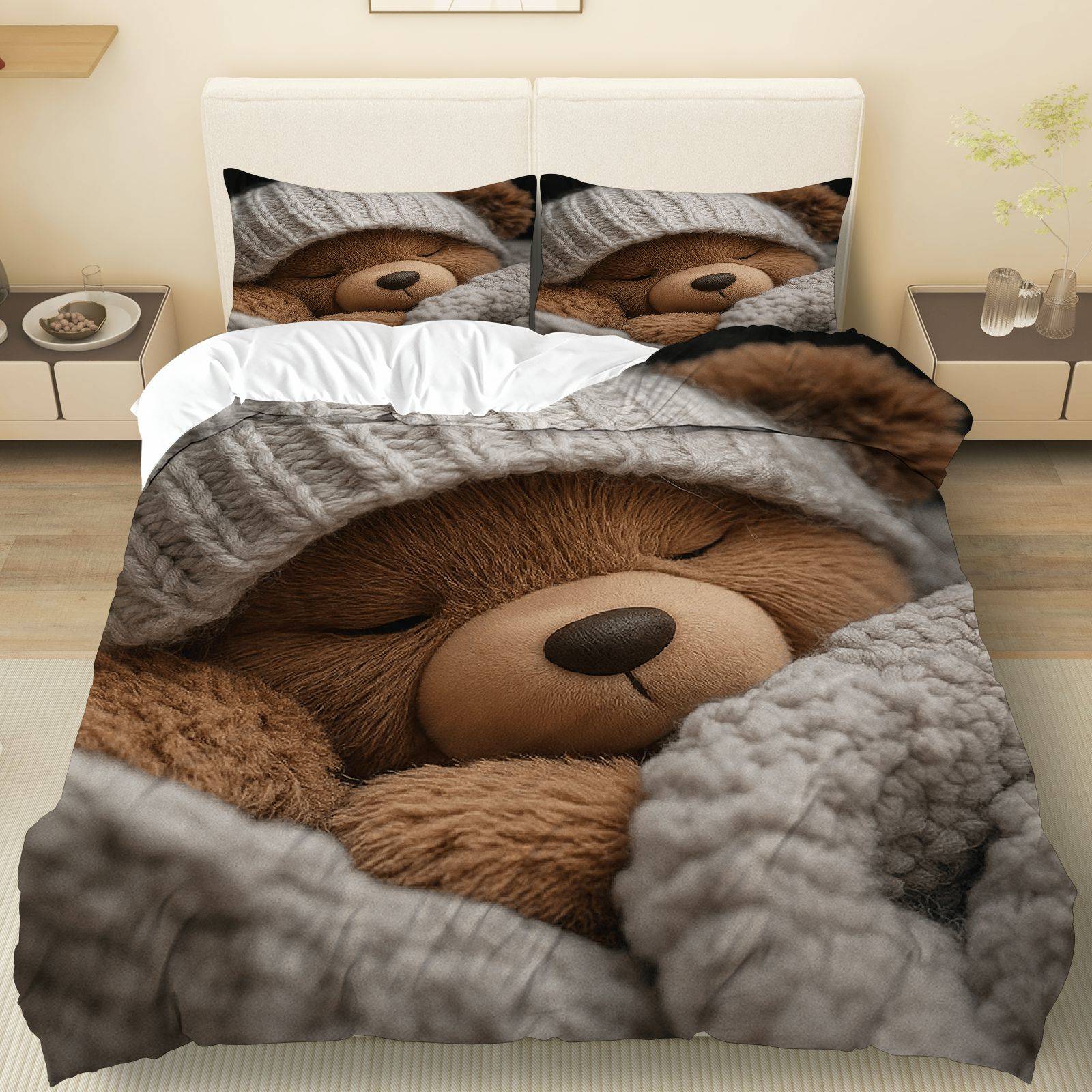Teddy Fleece Duvet Set Bed Cover Teddy Bear Piece Bear Comforter
