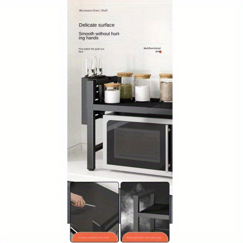 Microwave Oven Rack, Expandable Microwave Oven Rack for Countertop Kitchen Utensil and Tableware Storage, with 6 Hooks, Carbon Steel Microwave Oven Shelf Countertop with Hooks - Mother's Day Gift for Wife - Kitchen Storage 16 Microwave Oven Rack, Expandable Microwave Oven Rack for Countertop Kitchen Utensil and Tableware Storage, with 6 Hooks, Carbon Steel Microwave Oven Shelf Countertop with Hooks - Mother's Day Gift for Wife - Kitchen Storage