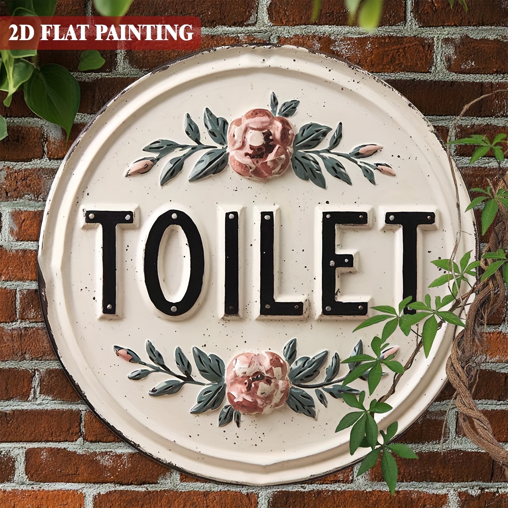 TEMU Letrero de baño/ 2D estilo retro de 1 pieza, decoración de pared de madera - Placa redonda retro, adecuada para regalos cálidos para el hogar,