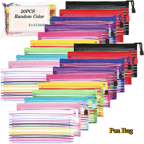20pcs multi functional durable nylon mesh zippered bags suitable for travel and office organization used as pencil case pen bag daily supplies storage size 22 86 x 17cm random colors