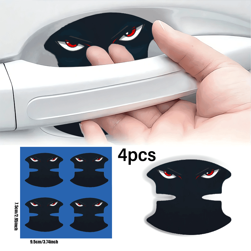 4-pack Unique Angry Eye Car Door Handle Scratch Protection Stickers, Fit, Self-adhesive, Anti-collision, Pvc Material - Suitable For Most Car Models