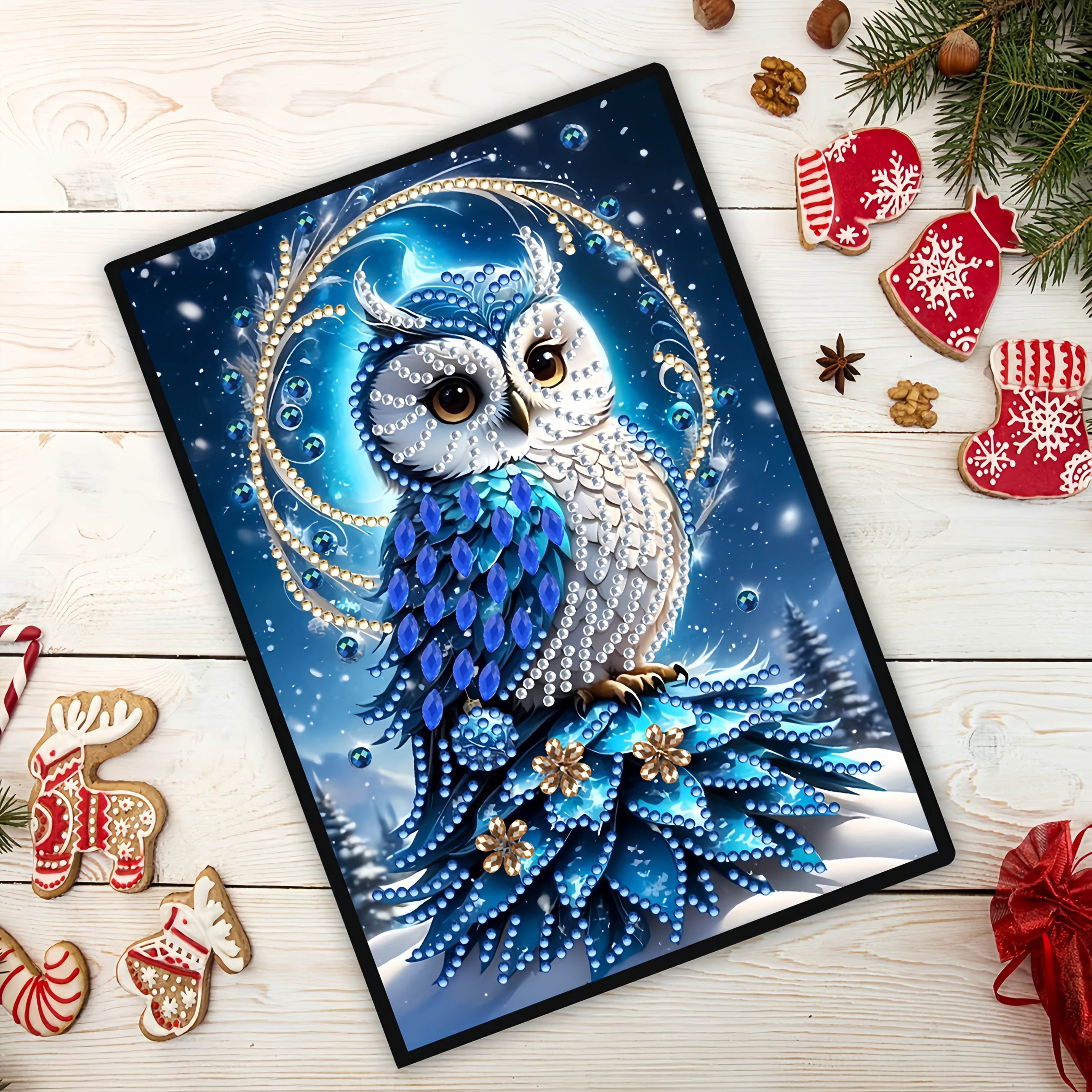 TEMU Owl Pattern Notebook Set - 5d Crystal Mosaic Diary, Faux Leather Cover, Uniquely Shaped Diamonds, Handcrafted Study Notebook, Perfect Gift For