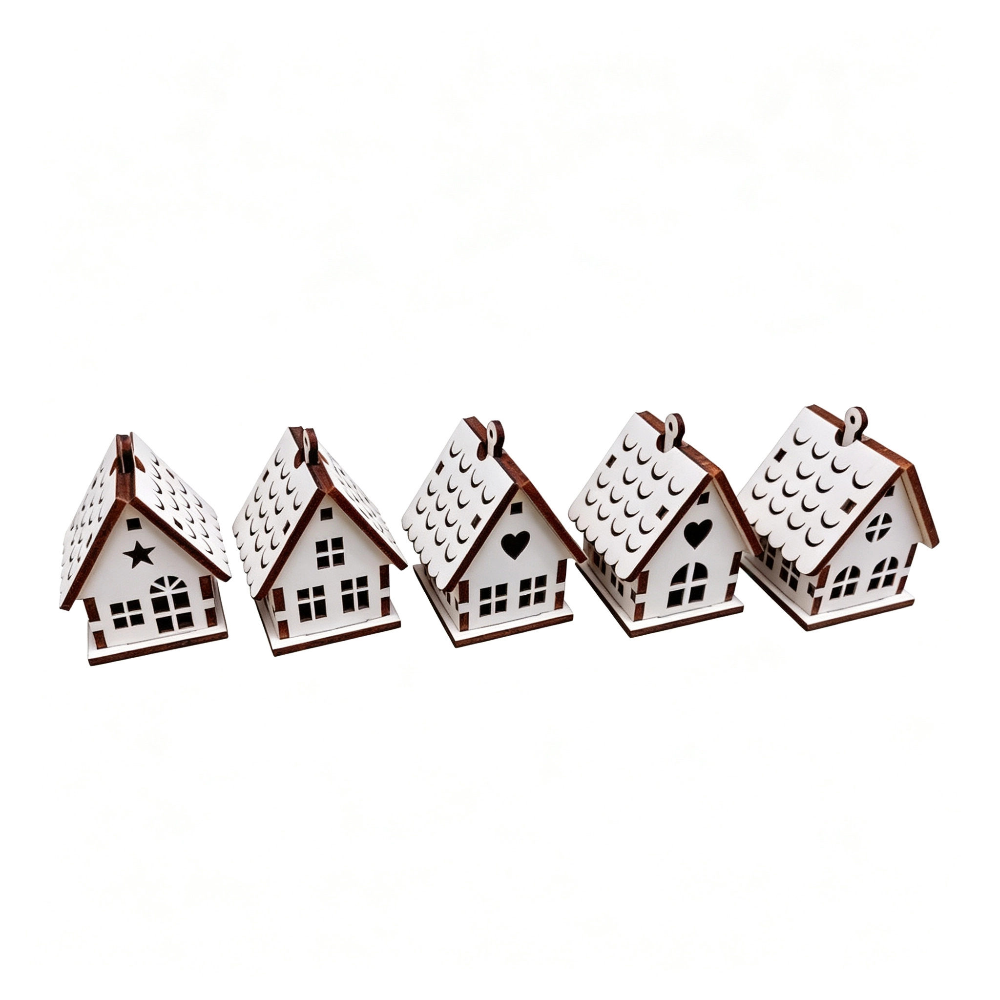 TEMU Set da 5 pezzi, Nuovo stile Casetta in miniatura di legno, 5 pezzi con design , Elegante ciondolo decorativo a forma di casetta natalizia, Molto