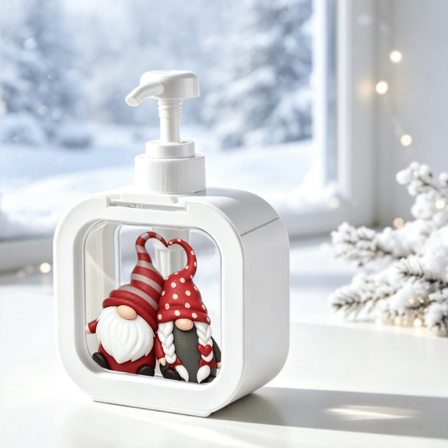 TEMU Bottiglia dispenser ricaricabile a pompa a pressione, 1 pezzo (Simpatici gnomi natalizi che formano un cuore) �� Contenitore in plastica, per