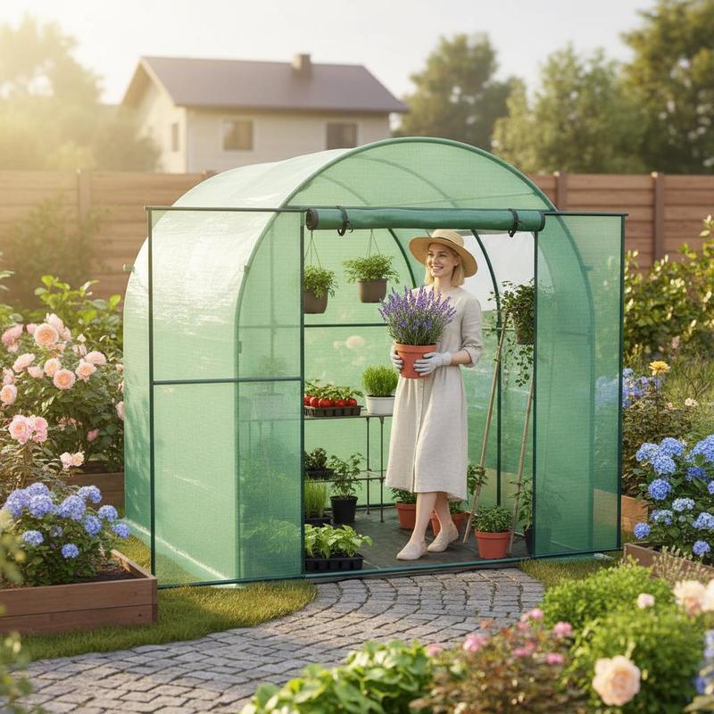 A Greenhouse Measuring 120x80x150 Cm Designed For Balcony, Terrace, Or Garden Use, Featuring Frame And Plastic Cover. Space-efficient And Allows Light To Pass Through, Plant Growth