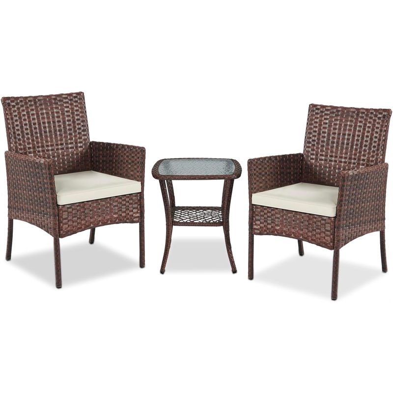   3pcs outdoor furniture set patio rattan wicker chairs lawn garden balcony backyard with washable cushion white