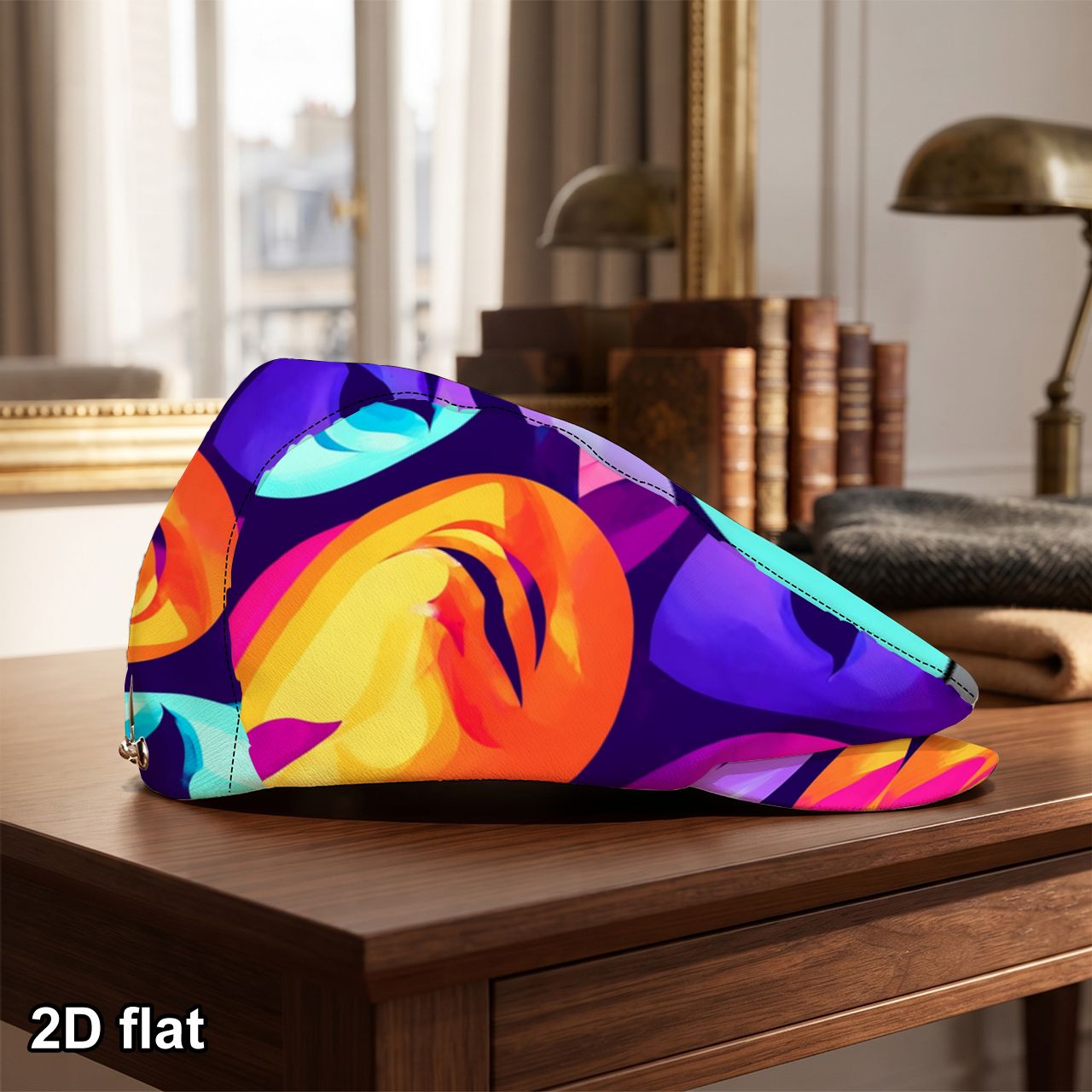 1pc 2    beret with vibrant abstract floral pattern colorful interweaving of   orange and yellow modern   hat surface print design   button vintage   hat front curved brim adjustable flat