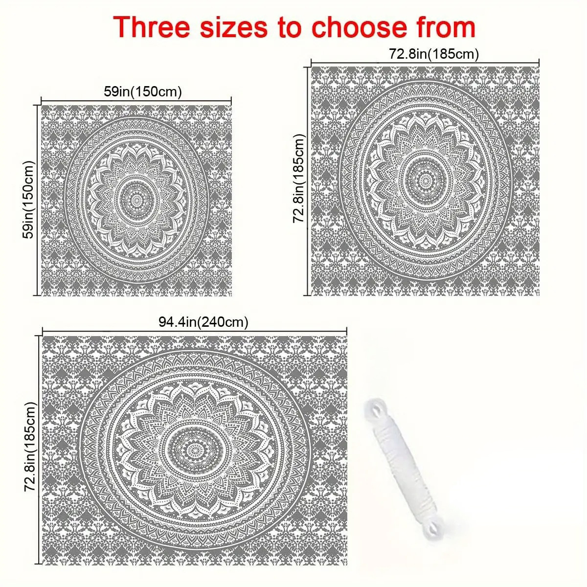 E-shop QD- - Mandala Grau-Weiß Design Outdoor Sonnenschutz Baldachin für Gärten und Höfe - Leichter Polyester Schatten für Strand, Camping und