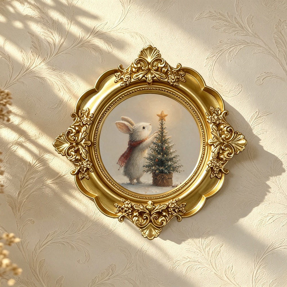 TEMU Wall Decoration,christmas Rabbit Ornament Hanging Decor, Vintage Ornate With Christmas Tree Artwork, 3d Floral Relief Accent For Home Holiday