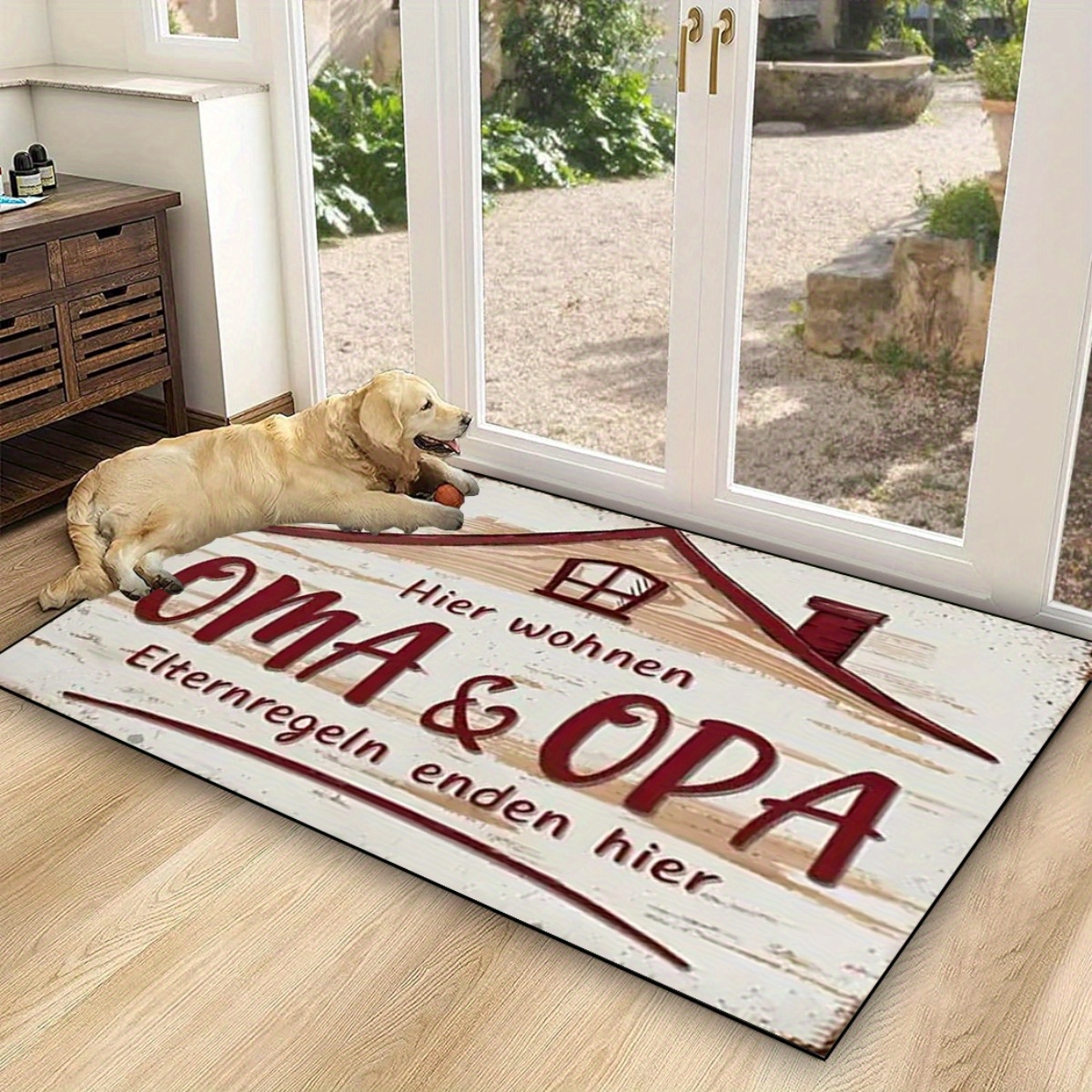 Image of 1pc Here Lives Grandma And Grandpa Parental Rules End Here Printed Design Non-slip Silicone Floor Mat, Ideal For Busy Areas Such As Entrances And Corridors Holiday Decoration Summer Decoration