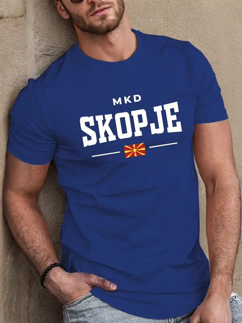muška casual majica skopje - rukави, okrogla , ljetna majica со дизајн на знамето на северна , лека и удобна, casual ljetna облека | grafitska majica | lekva majica детали 0