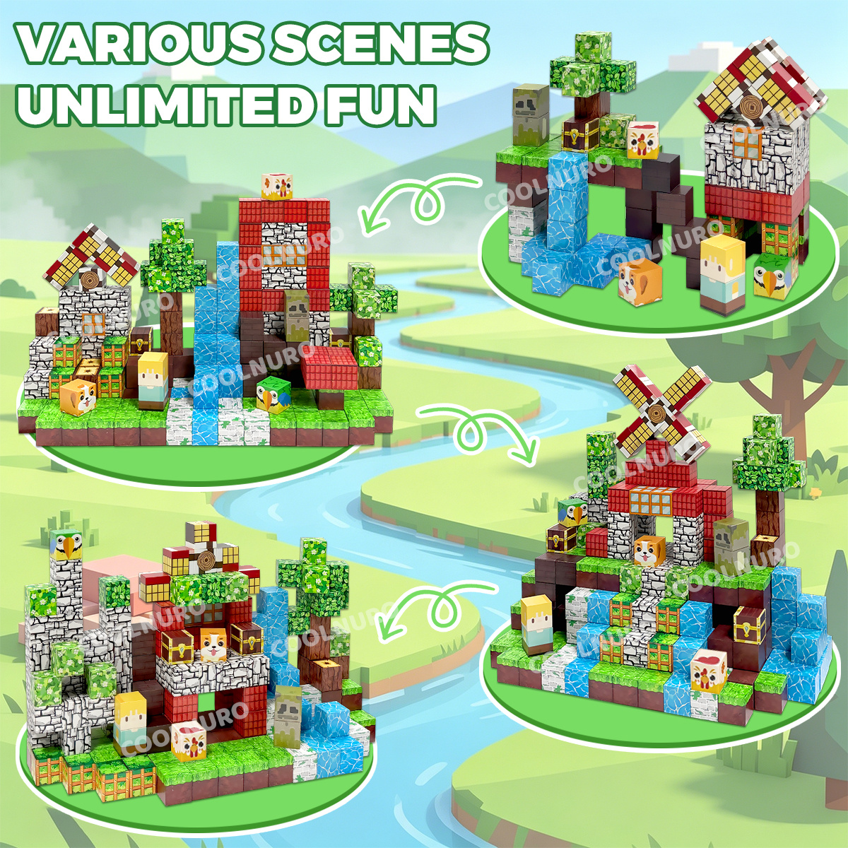COOLNURO Magnetic Building Blocks STEM Kit with Forest-Themed Pieces
