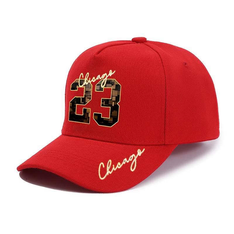 E-shop 1 Stück Chicago 23 Zahl & Buchstabe Druck Goldene Kappe - Verstellbarer Snapback, 5-Panel mit gebogener Krempe - Unisex Streetwear Sportmütze