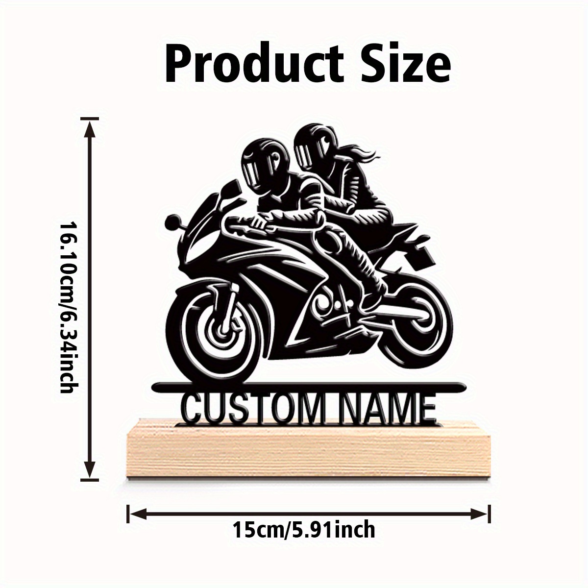 TEMU 1pc Stylish Personalized Custom Motorcycle Couple Metal Statues Metal Art With Wooden Base Tabletop Decoration Suitable As A Gift For Motorcycle