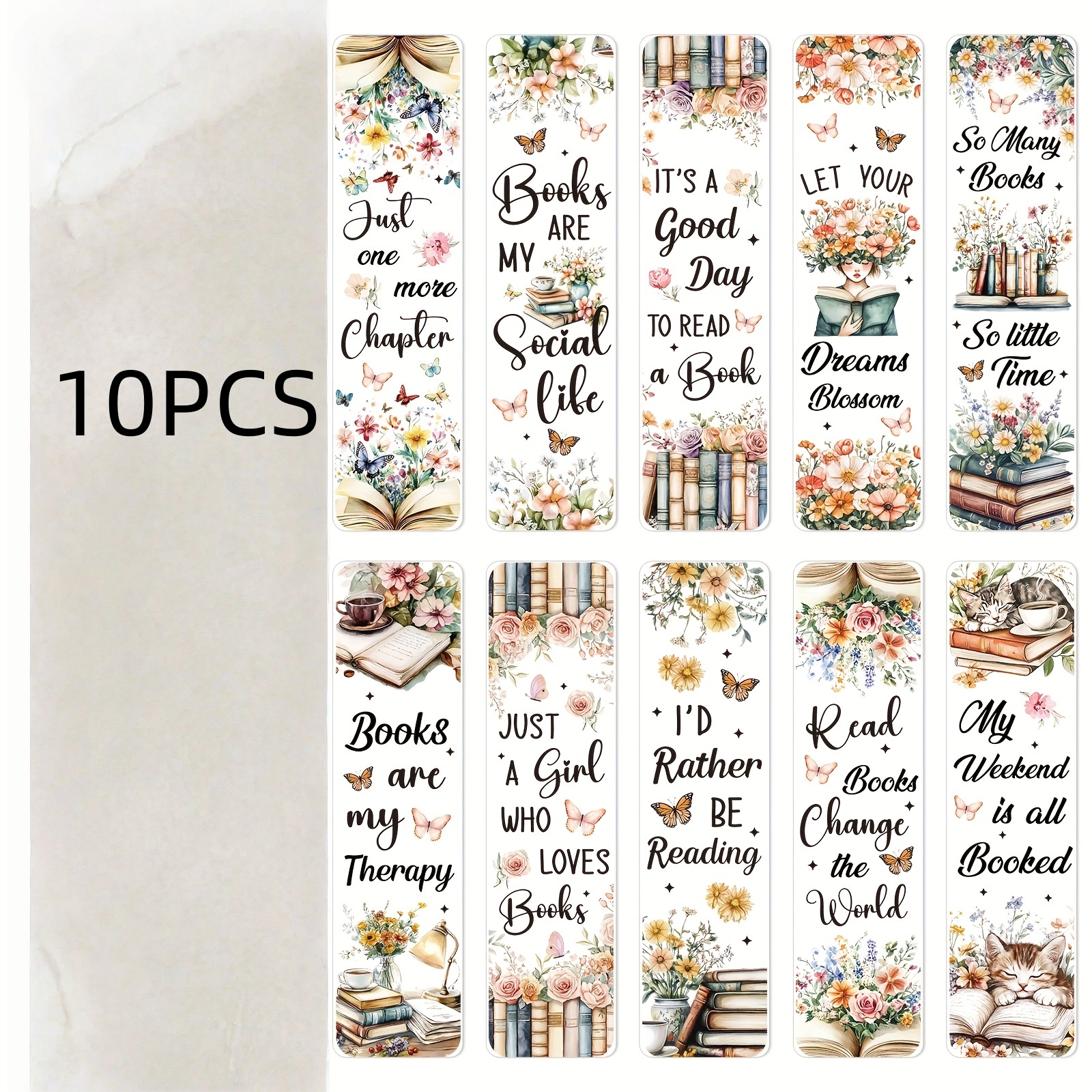 TEMU 10 Sheets Vintage Reading Books Uvdtf Stickers, Suitable For Acrylic Bookmark Blanks, Floral Cat Double-sided Printed Heat Transfer Stickers,
