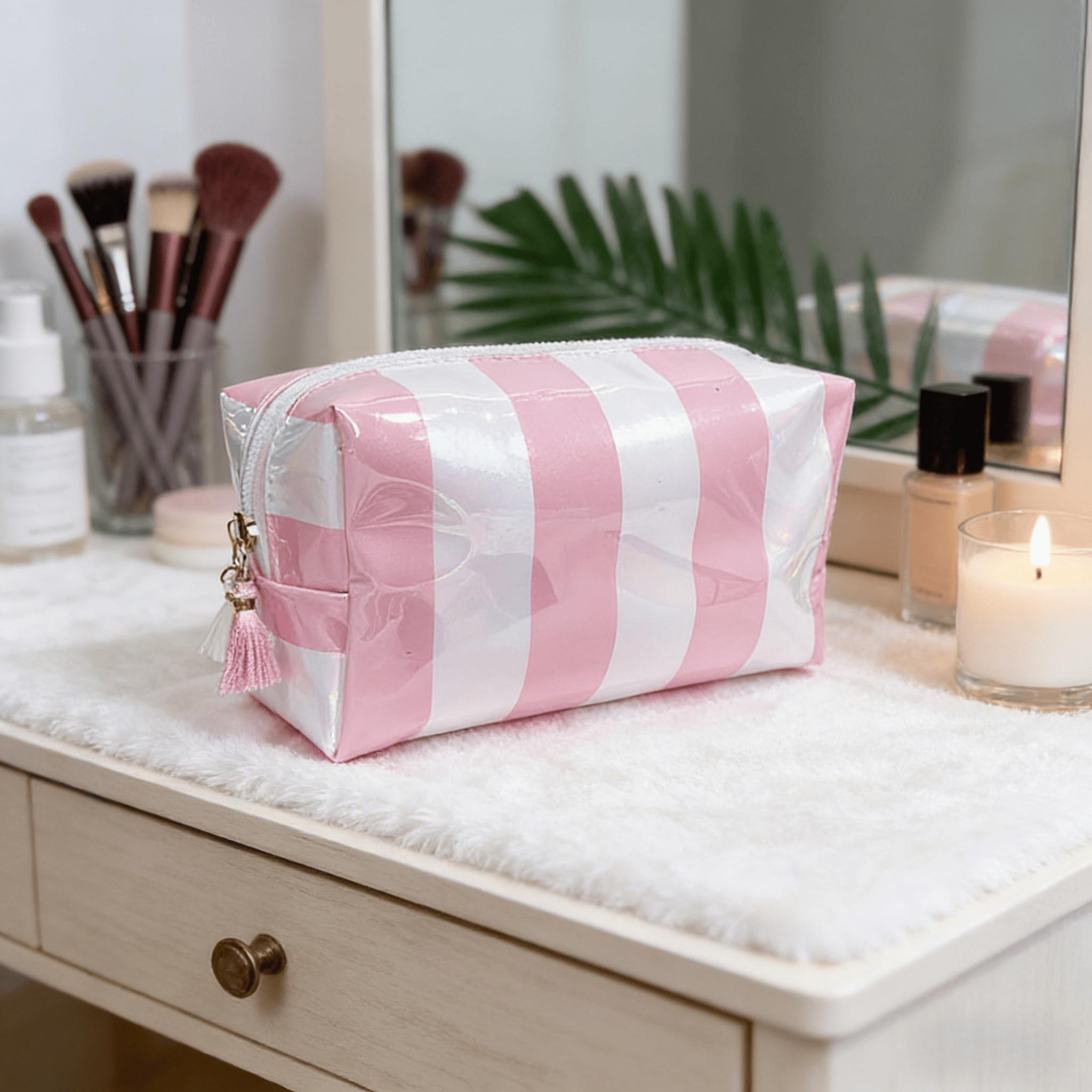 TEMU Trousse de toilette rayée, sac de rangement portable tendance, sac de voyage léger à , grande , sac de toilette, sac de rangement portable pour