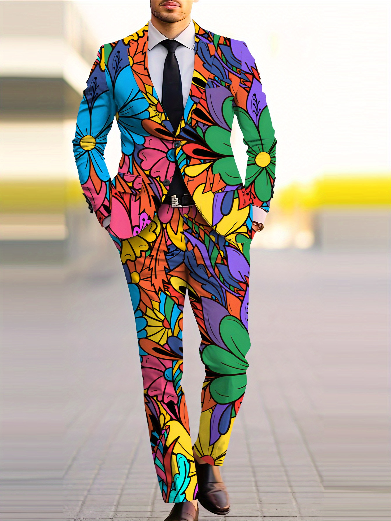 herren vibrant floral casual anzug - regular fit, langarmjacke mit  , passende hose,   für partys, events und formelle anlässe,   wea 0