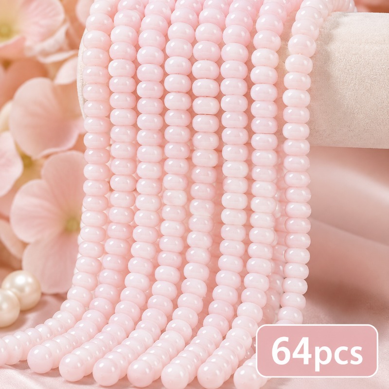 TEMU 64pcs Of Pink Round Flat Abacus Beads, 5*8mm, Smooth And Polished, Suitable For Diy Bracelets, Necklaces, And Pendant Keychains. Essential