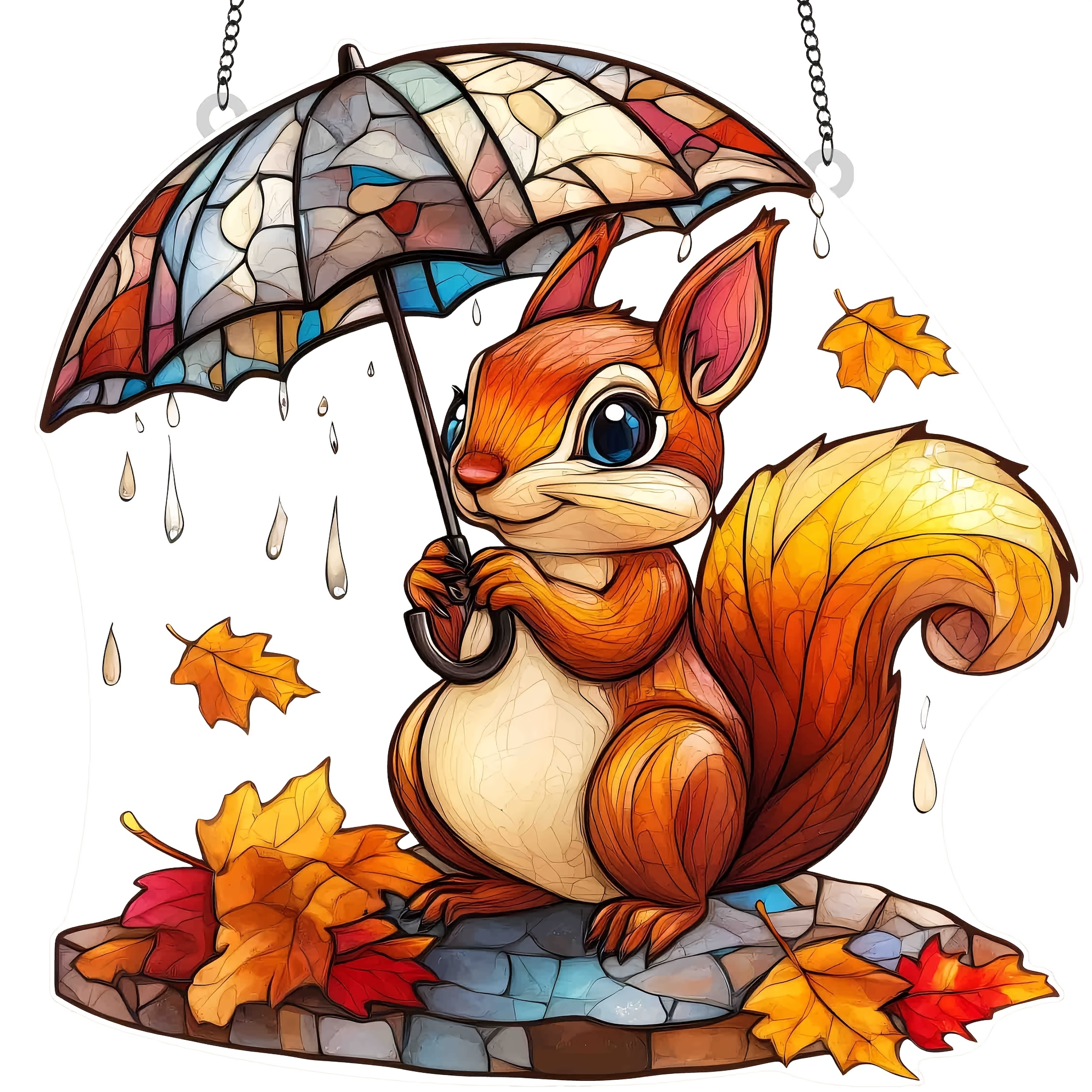 TEMU 2D-Flach, 2D-Flach Top , bezaubernder Acryl-Eichhörnchen-Regenschirm-Sonnenfänger, Herbstwald-Tierdekoration mit farbenfrohem Mosaiksockel