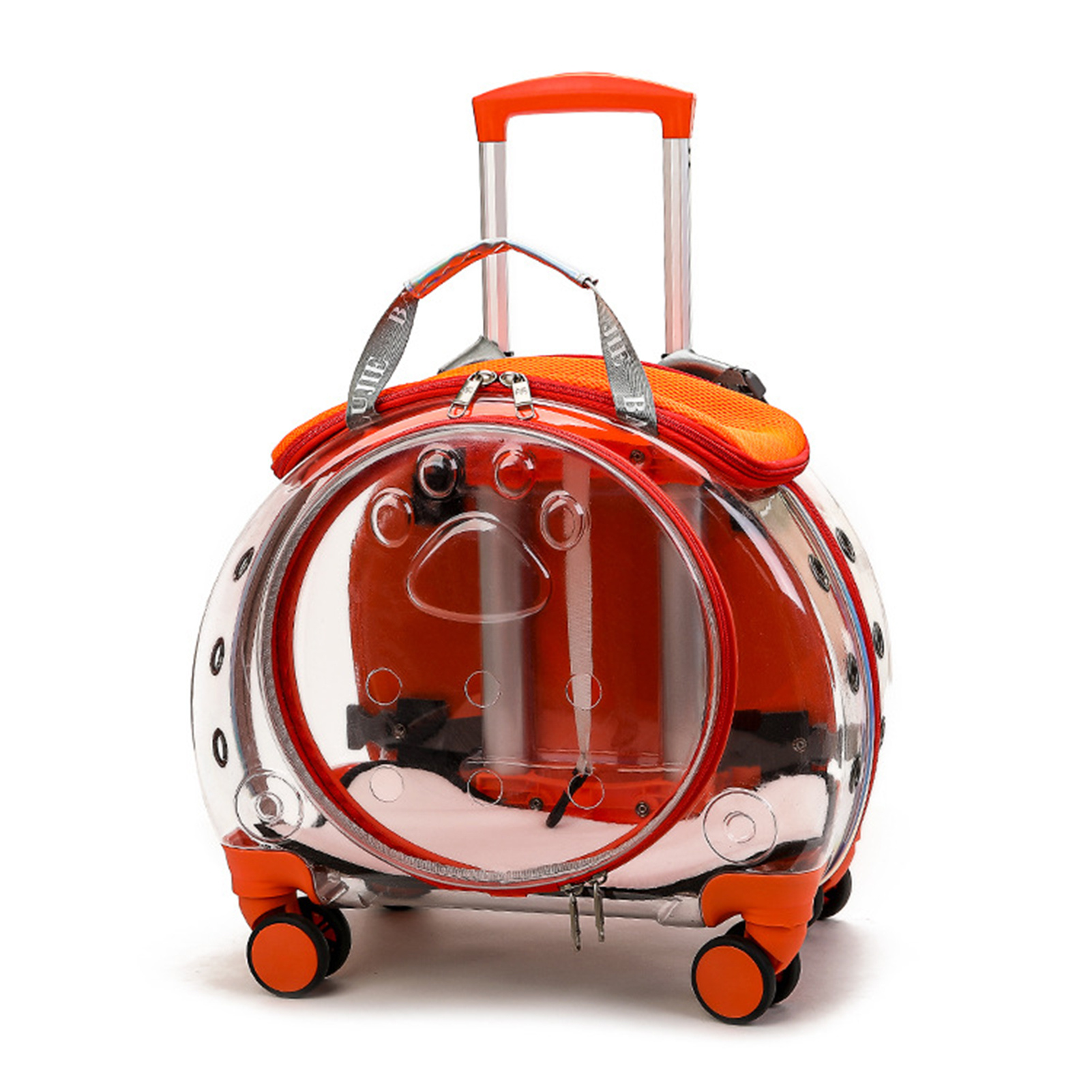 Image of Portable Carrier Backpack & Stroller With Transparent Ventilation Holes, , Zipper Closure Suitable For Travel, Airplane, Vet , Carrier Luggage For Pets, Orange