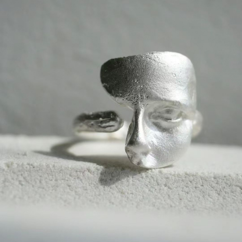 TEMU 1pc Retro Minimalist Face Profile Opening Ring - Adjustable Sliding Band Modern Art-inspired Unisex Jewelry For , Elegant Everyday & Party Wear,