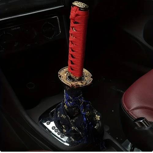 sword style manual gear shift knob stainless golden tassel samurai replica for car interior fit for manual transmission compatible with most vehicles themed automotive accessory