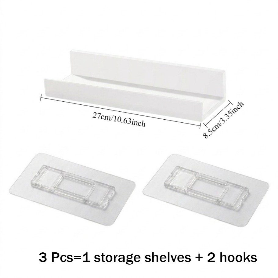 TEMU 3pcs Wall-mounted Floating Shelf Set (1 Shelf + ), No-drill Damage-free Wall Hanging Organizer, Long Strip Design, Suitable For Bathroom,