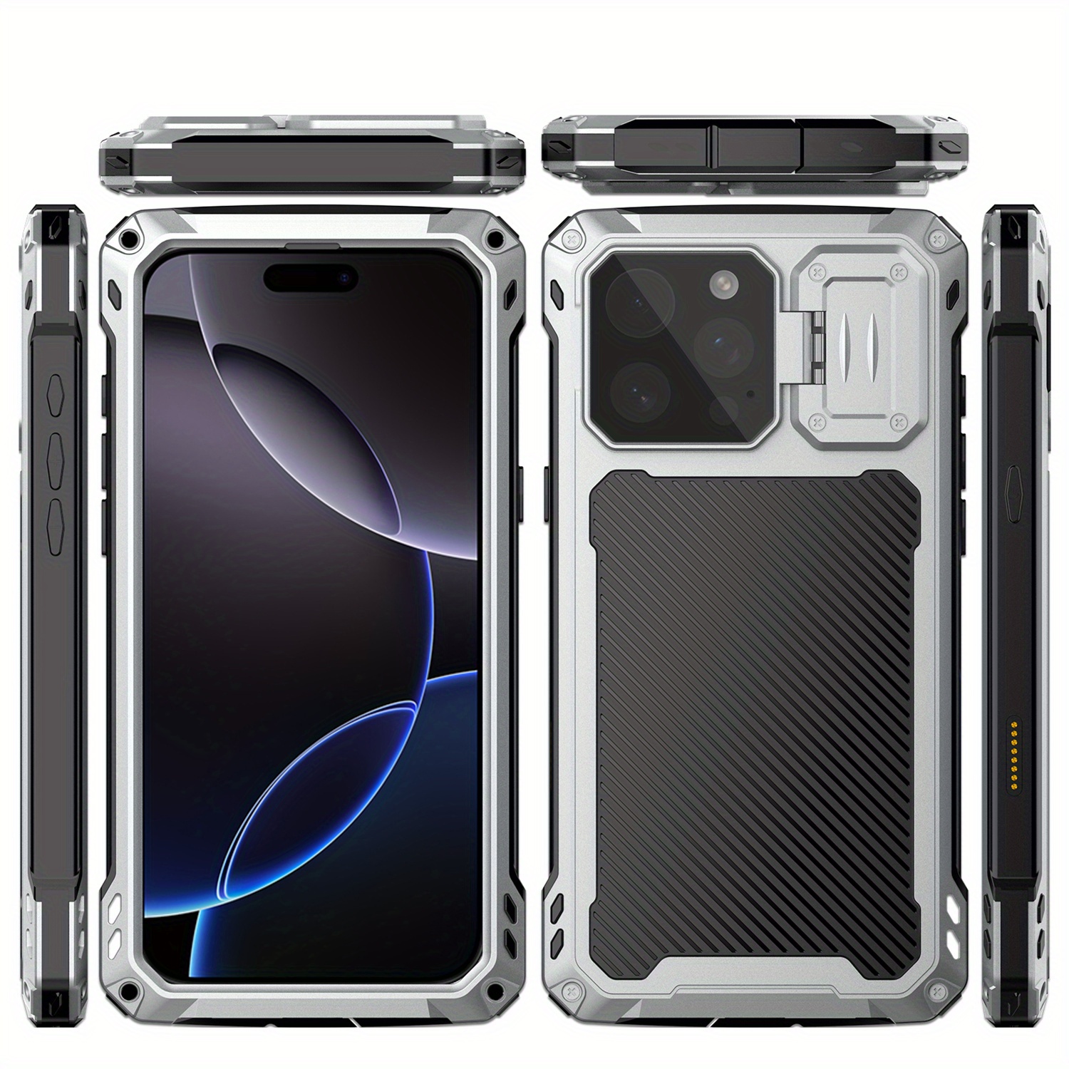 Phone case: for iPhone 16 15 14 Pro Max 16 Plus Metal Case with  Cover & Stand [Compatible with Magnetic] [Built-in Kickstand] Heavy Duty Rugged Magnetic Phone Case