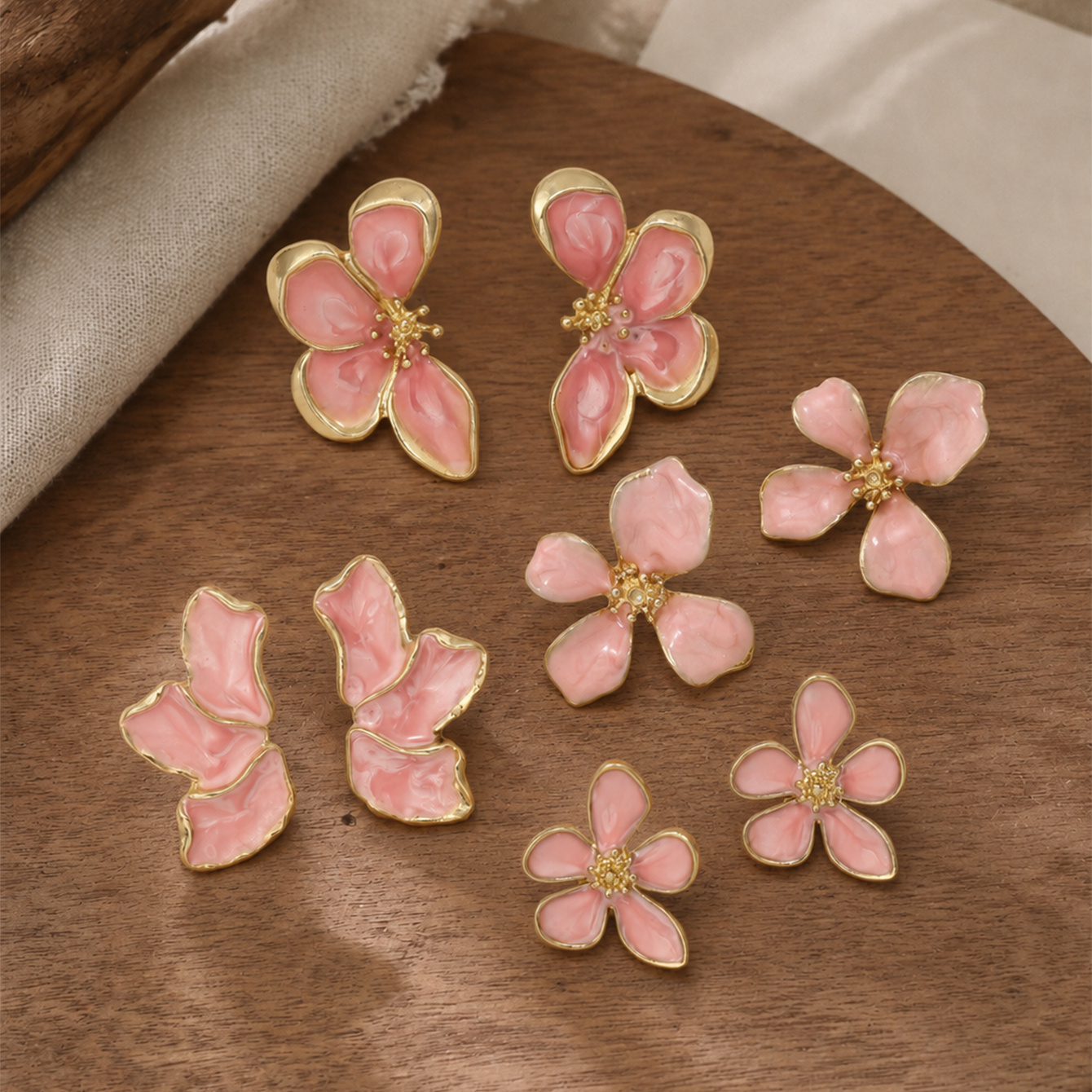 TEMU 8pcs Exquisite Cute Pink Maple Shaped Design Women's Earrings, Women's Fashion Stud Earrings, Elegant Luxurious All-match Suitable For Daily