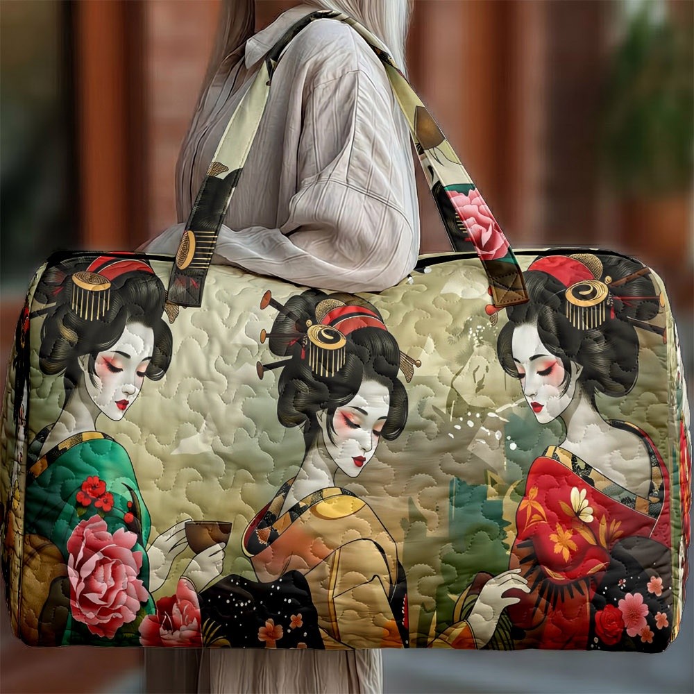 Image of Elegant Japanese Geisha Art Print Women's Shoulder Bag, Material With Cherry Scene Design, Multiple Specifications , Lightweight Fashion Bag Perfect For Daily Commuting, Travel & Shopping
