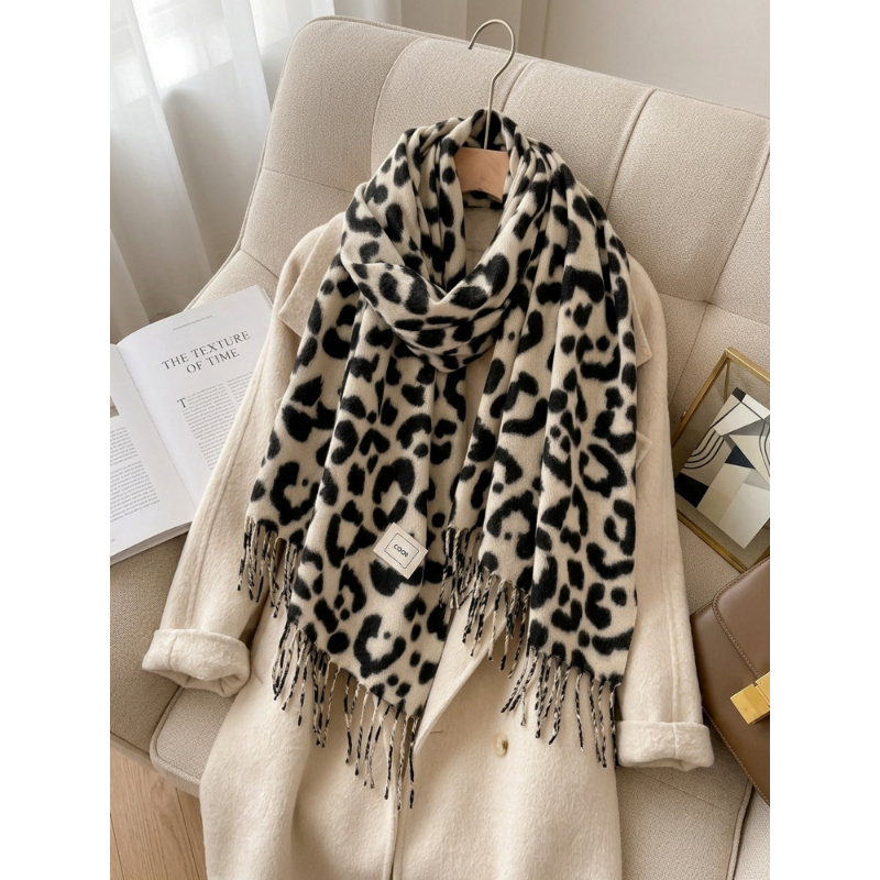 TEMU Leichter Luxus Leopard Print Quasten Schal Mantel für Damen, Retro Stil Warmer Oberrock, Modischer Trendiger Vielseitiger Multi Scene Outfit