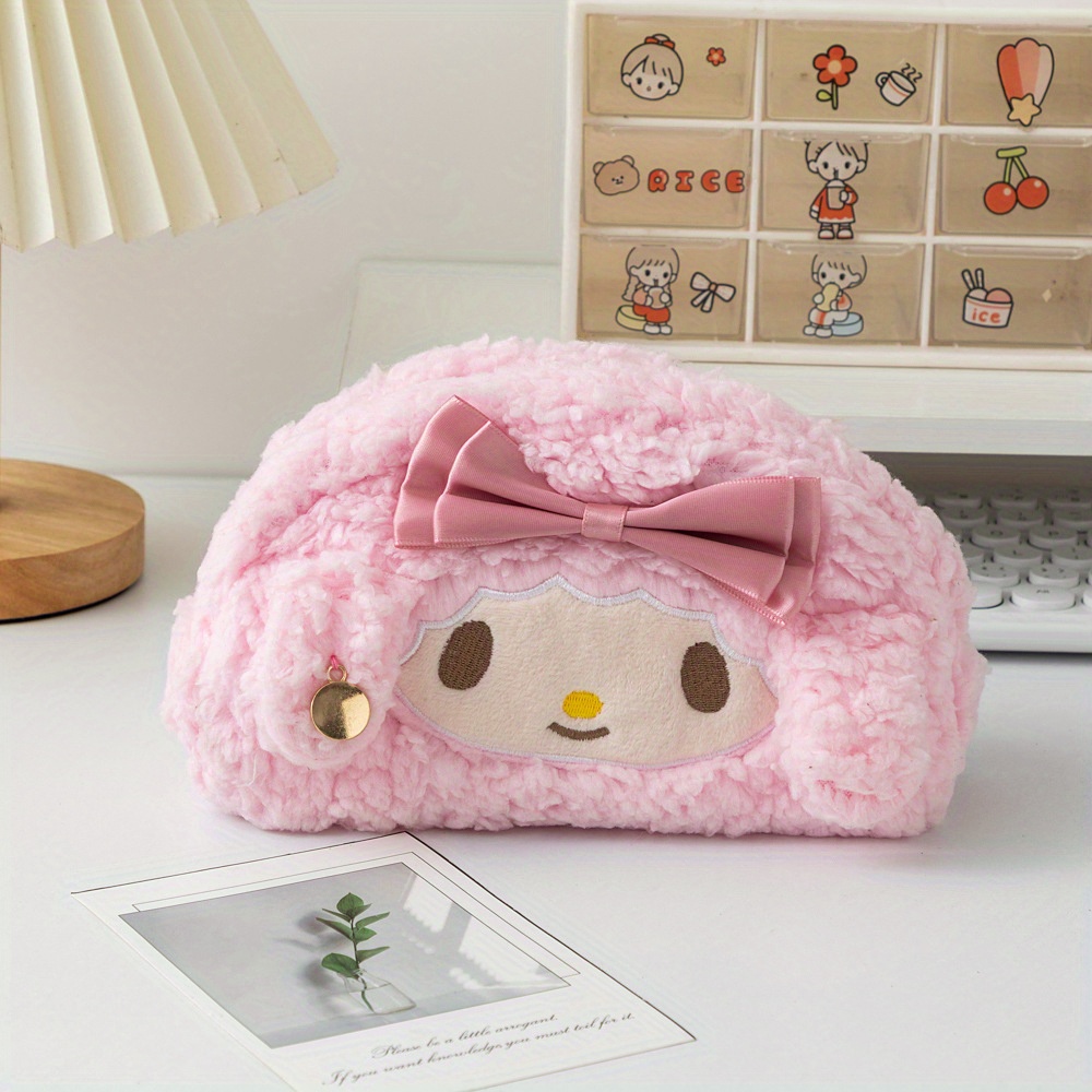 TEMU For My Melody Flannel Pencil Pouch - Cute, Large Capacity Holder With , Ideal For Stationery Organization, Stationery Organizer| Design|soft