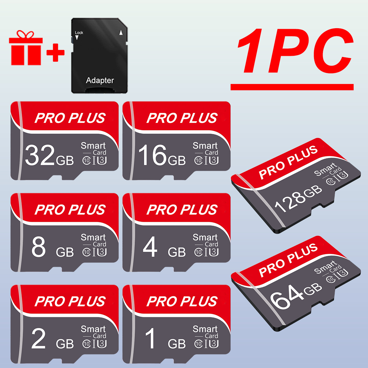 1pc Carte Flash TF de Vitesse Avancée Disponible en Tailles 128GB, 64GB, 32GB, 16GB, 8GB, 4GB, 2GB, et 1GB avec un Adaptateur, Conçue pour un Accès Rapide dans les Appareils Mobiles, les Appareils Photo Numériques, les Ordinateurs Portables et les Systèmes Audio de Voiture