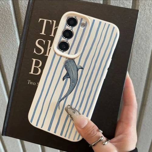 item picture Phone Case - Whale Shark Striped Ocean Pattern for Samsung Galaxy S23 Phone Case S22/S24/S21Uitra/S20/A31/A32/A55/A72/A52S/A34/S23Uitra/S10 Minimalist TPU, Anti-Fall, Stylish Protective Case with High Appearance, Couples, Men And Women
