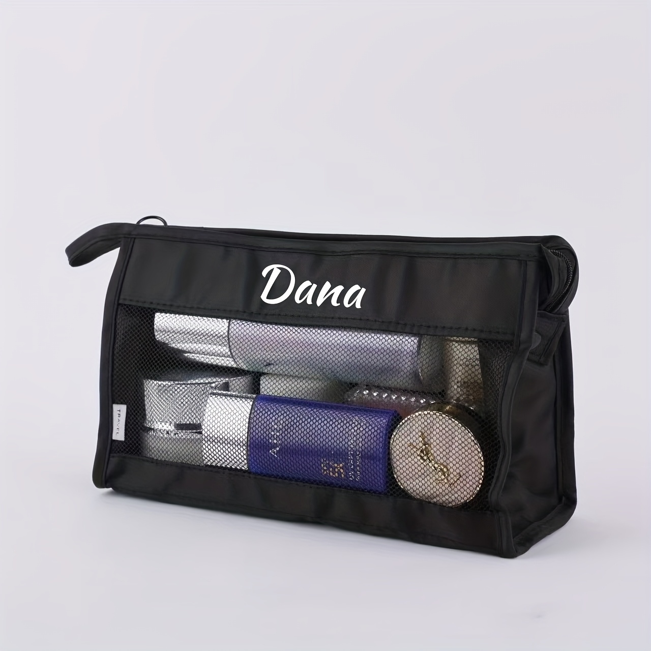 TEMU Custom Letter Name Toiletry And Makeup Bag, Designed With Diagonal Grid Patterns, Portable Hanging Toiletry Bag, Large Capacity, Suitable As A