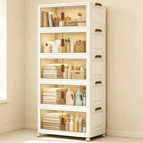 50cm transparent double door dust proof open storage box multi layer movable folding storage cabinet bedroom clothing sorting box universal solution for clothing and miscellaneous items partitioned storage