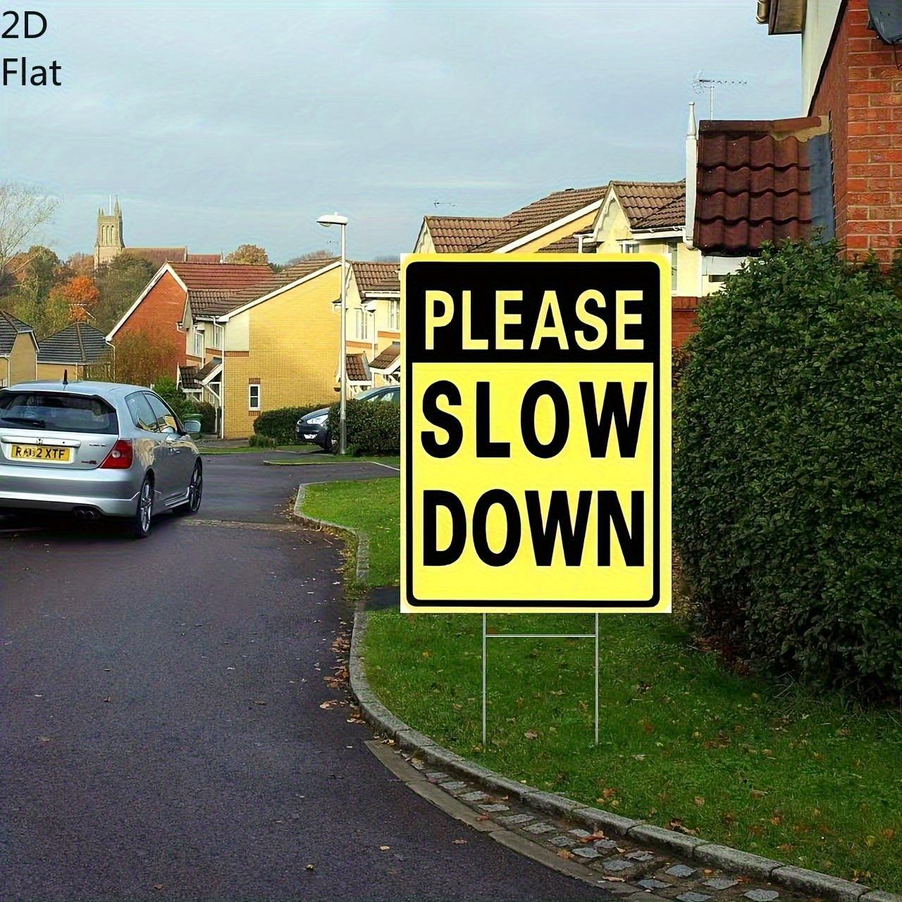 TEMU 2d Flat, 2d Flat 1pc Please Slow Down Metal Yard Sign With Stand, Size 9x12 Inches, , Black Letters, Suitable For Home, Garden Or Decoration,